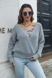 Crisscross Surplice Neck Long Sleeve Sweater - Trendsi - Flyclothing LLC