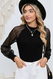 Round Neck Semi-Sheer Sleeve Blouse - Trendsi - Flyclothing LLC