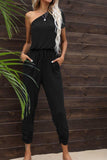 Drawstring Waist One-Shoulder Jumpsuit with Pockets - Trendsi - Flyclothing LLC