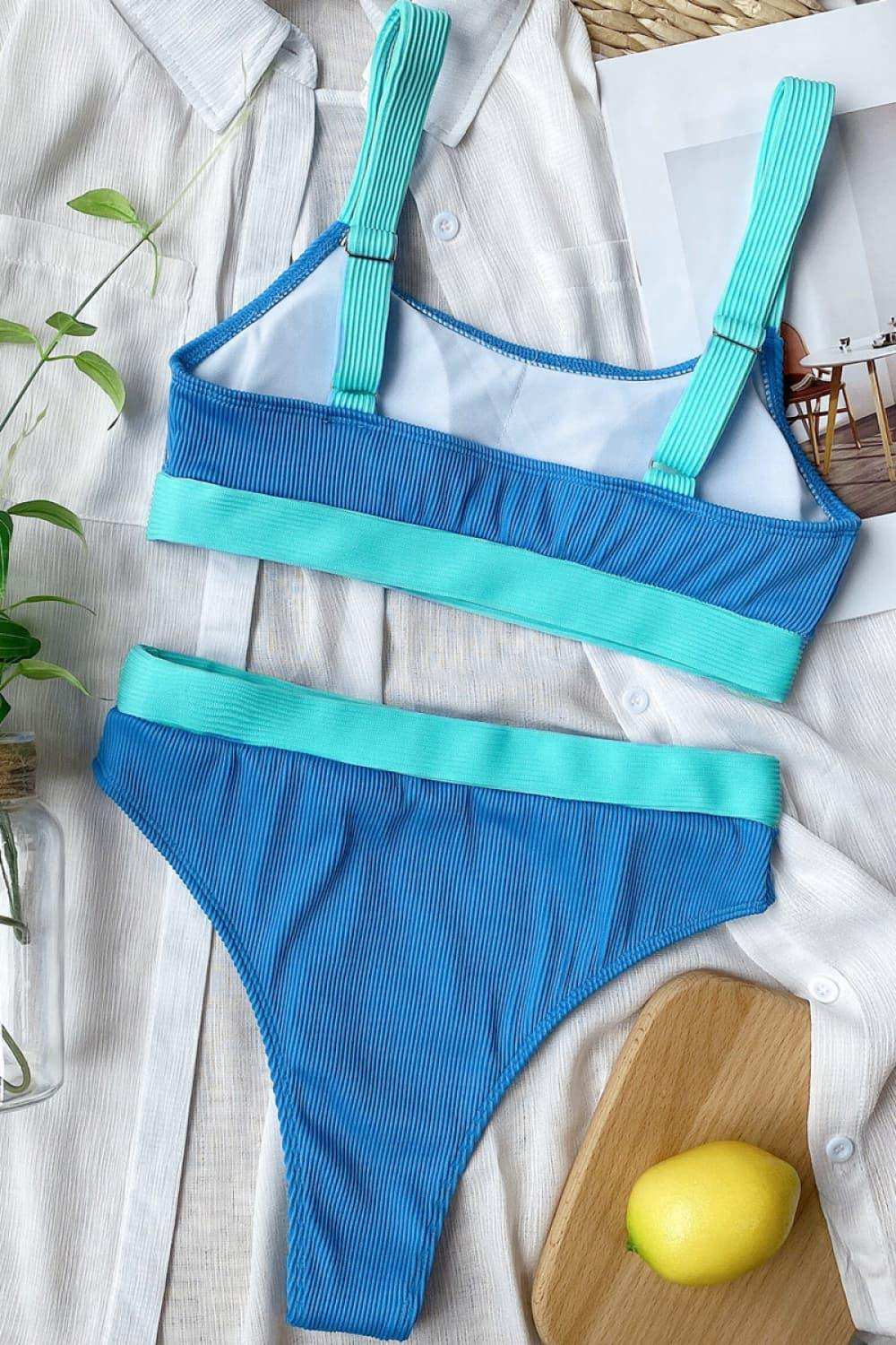 Color Block Scoop Neck Bikini Set - Trendsi - Flyclothing LLC