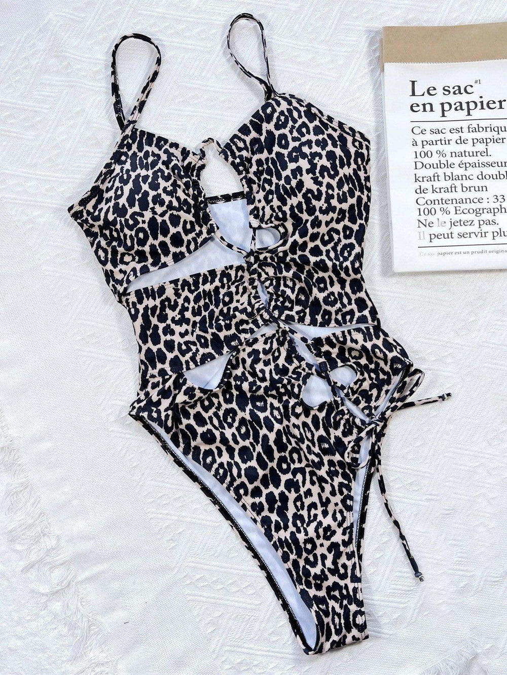 Leopard Cutout Tied One-Piece Swimsuit - Trendsi - Flyclothing LLC