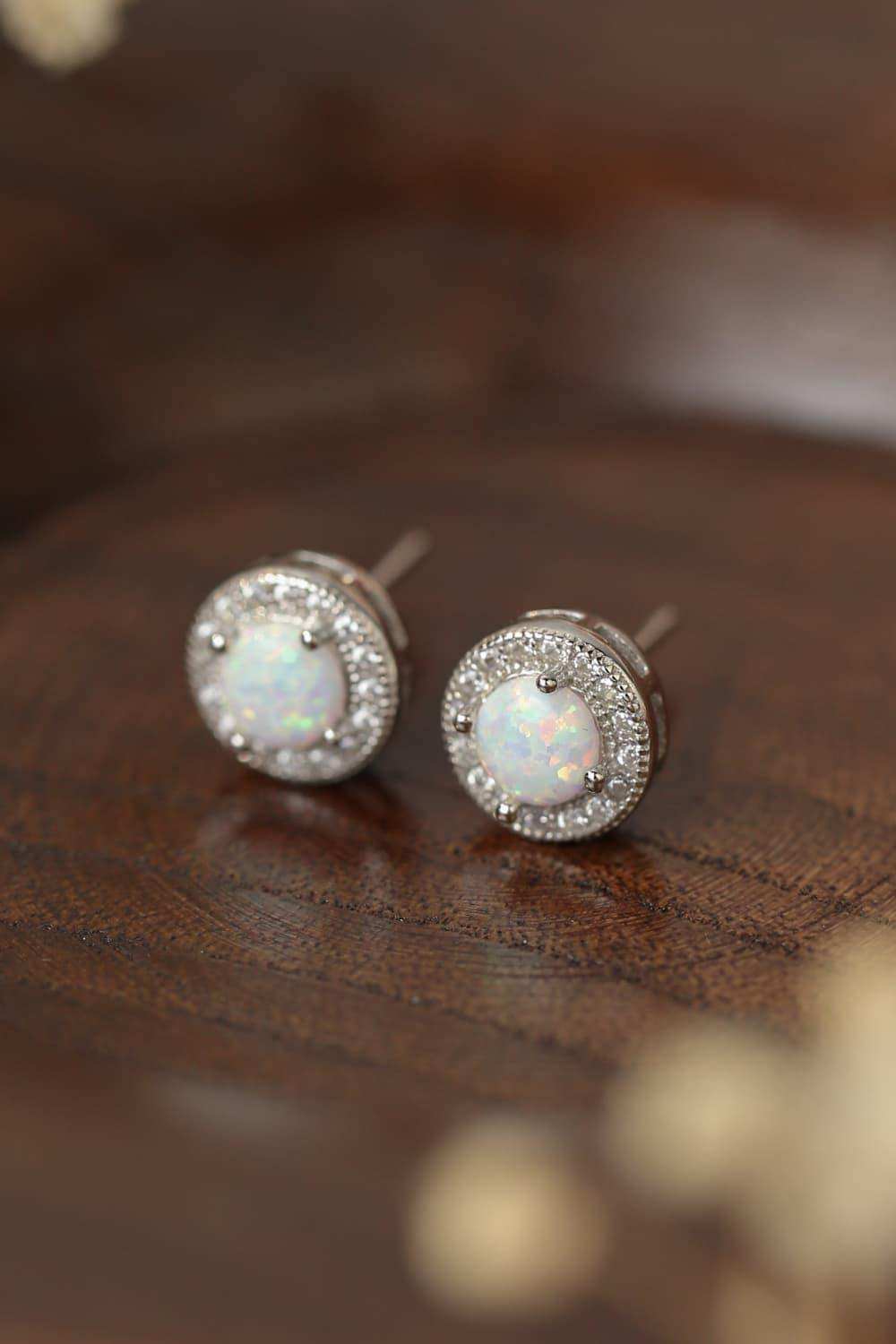 Opal 4-Prong Round Stud Earrings - Trendsi - Flyclothing LLC