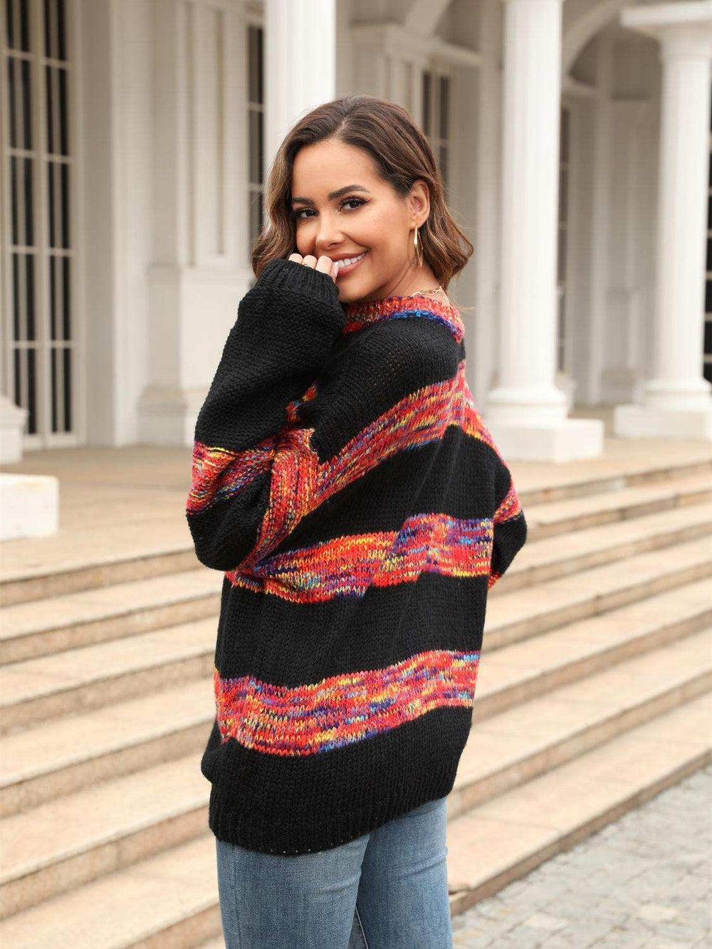 Striped Drop Shoulder Sweater - Trendsi - Flyclothing LLC