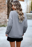 Cable-Knit Round Neck Drop Shoulder Sweater - Trendsi - Flyclothing LLC