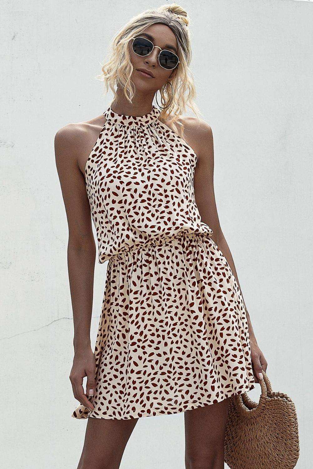 Printed Grecian Neck Mini Dress - Trendsi - Flyclothing LLC