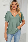 Eyelet Tie Neck Flutter Sleeve Blouse - Trendsi - Flyclothing LLC