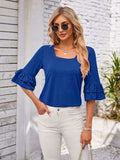 Ruffled Suqare Neck Half Sleeve Blouse - Trendsi - Flyclothing LLC