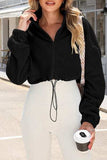 Drawstring Zip Up Dropped Shoulder Outerwear - Trendsi - Flyclothing LLC
