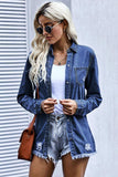 Distressed Snap Down Denim Jacket - Trendsi - Flyclothing LLC