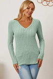 Basic Bae Full Size Ribbed V-Neck Long Sleeve T-Shirt - Trendsi - Flyclothing LLC
