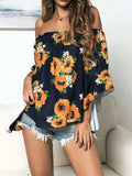 Floral Print Off-Shoulder Flounce Sleeve Blouse - Trendsi - Flyclothing LLC