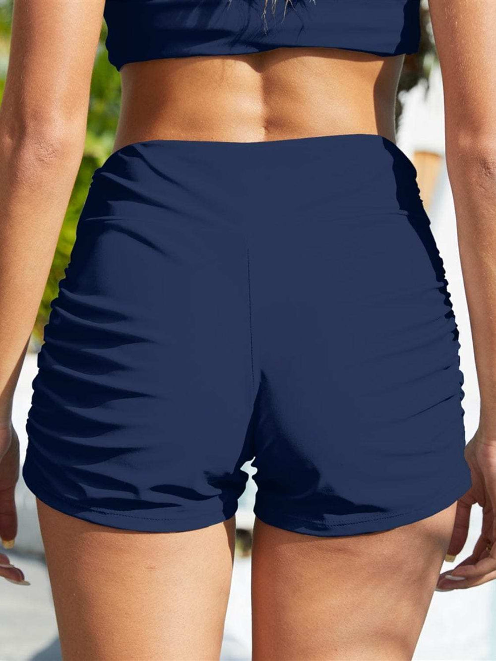 Ruched Mid-Rise Waist Swim Shorts - Trendsi - Flyclothing LLC