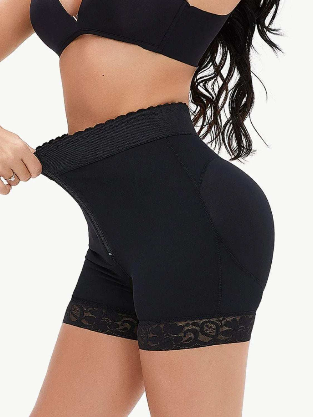 Full Size Zip-Up Lace Trim Shaping Shorts - Trendsi - Flyclothing LLC