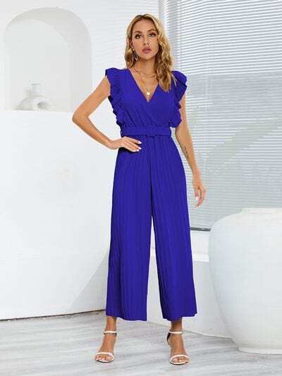 Ruffled Surplice Cap Sleeve Jumpsuit - Trendsi - Flyclothing LLC