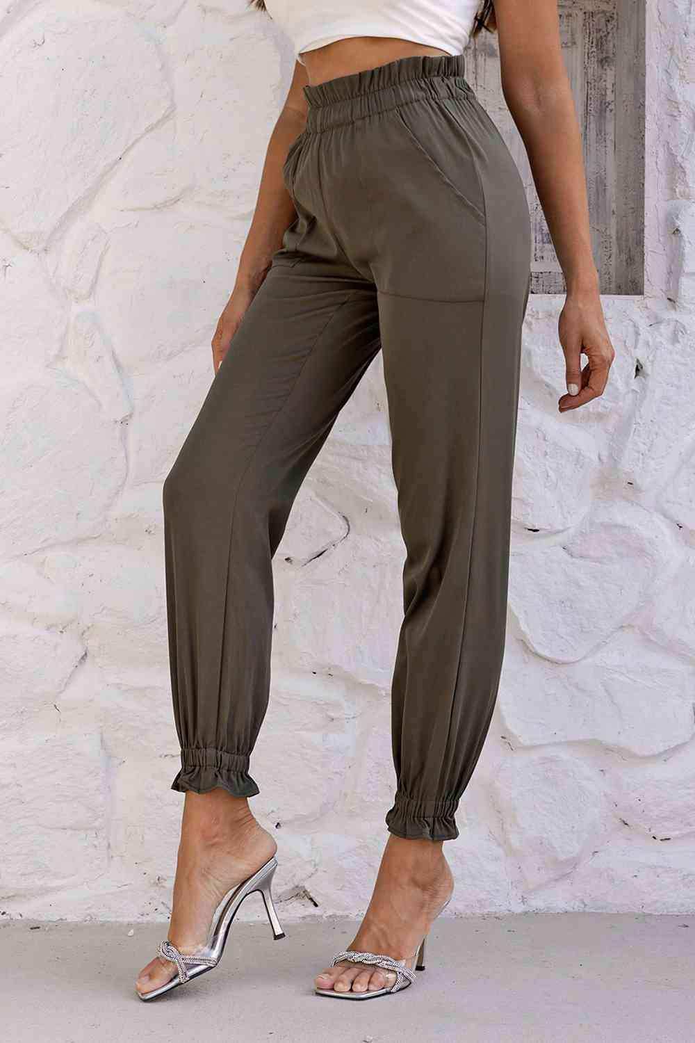 Paperbag Waist Pants with Pockets - Trendsi - Flyclothing LLC
