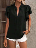 Ruffled Notched Short Sleeve Blouse - Trendsi - Flyclothing LLC