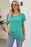 Smocked Round Neck Flutter Sleeve T-Shirt - Trendsi - Flyclothing LLC
