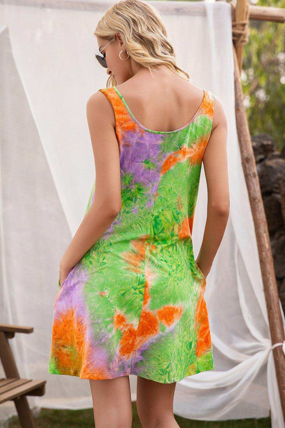 Tie-Dye Sleeveless Dress with Pockets - Trendsi - Flyclothing LLC