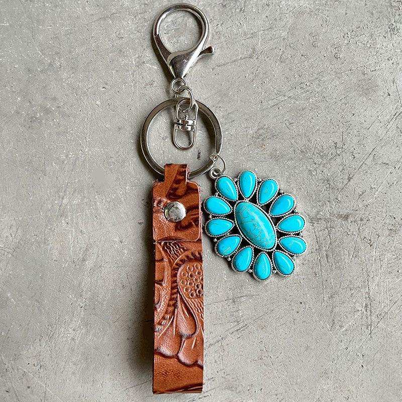 Turquoise Genuine Leather Key Chain - Trendsi - Flyclothing LLC