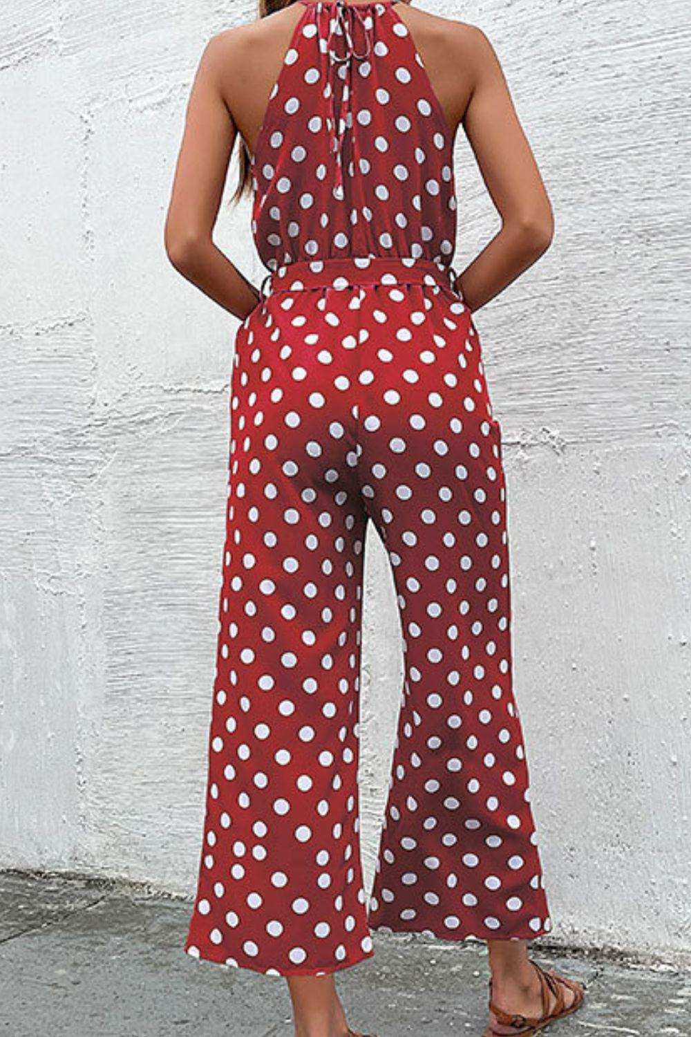 Polka Dot Grecian Wide Leg Jumpsuit - Trendsi - Flyclothing LLC