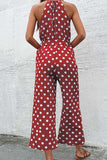 Polka Dot Grecian Wide Leg Jumpsuit - Trendsi - Flyclothing LLC