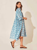 Floral Tie Neck Lantern Sleeve Dress - Trendsi - Flyclothing LLC