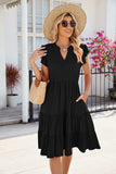 Ruched Notched Cap Sleeve Dress - Trendsi - Flyclothing LLC