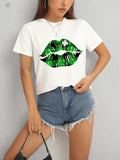 Plaid Lip Graphic Round Neck T-Shirt - Trendsi - Flyclothing LLC