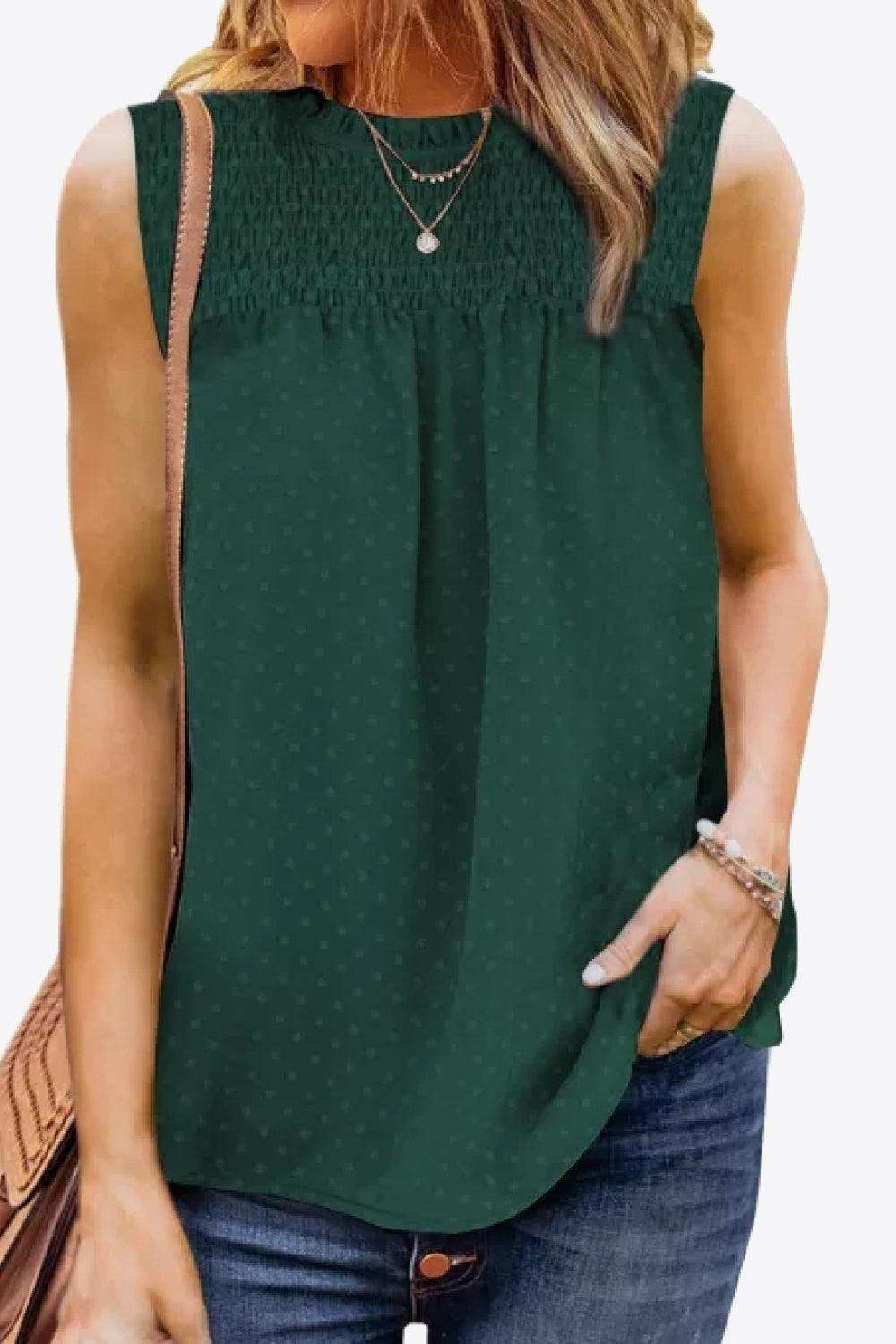 Smocked Tie Back Frill Trim Tank - Trendsi - Flyclothing LLC
