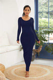 Round Neck Long Sleeve Maxi Wrap Dress - Trendsi - Flyclothing LLC