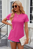 Eyelet Slit Round Neck Short Sleeve T-Shirt - Trendsi - Flyclothing LLC