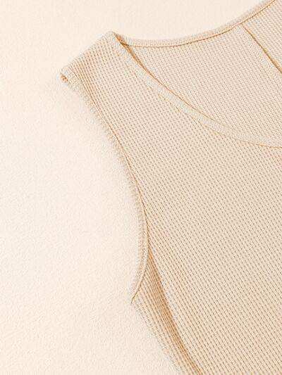 Waffle-Knit Half Button Sleeveless Romper with Pockets - Trendsi - Flyclothing LLC