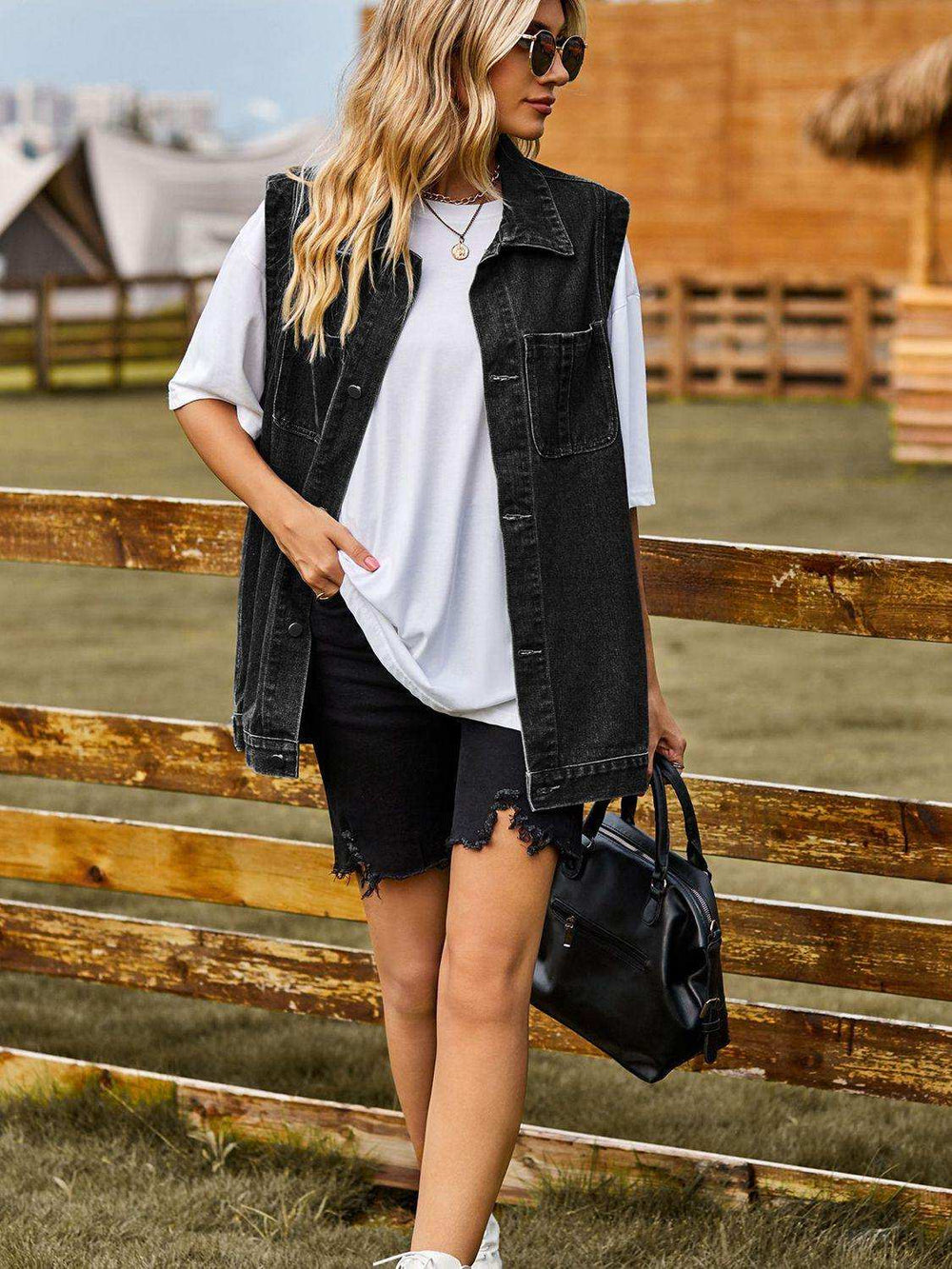 Button Down Denim Vest - Trendsi - Flyclothing LLC