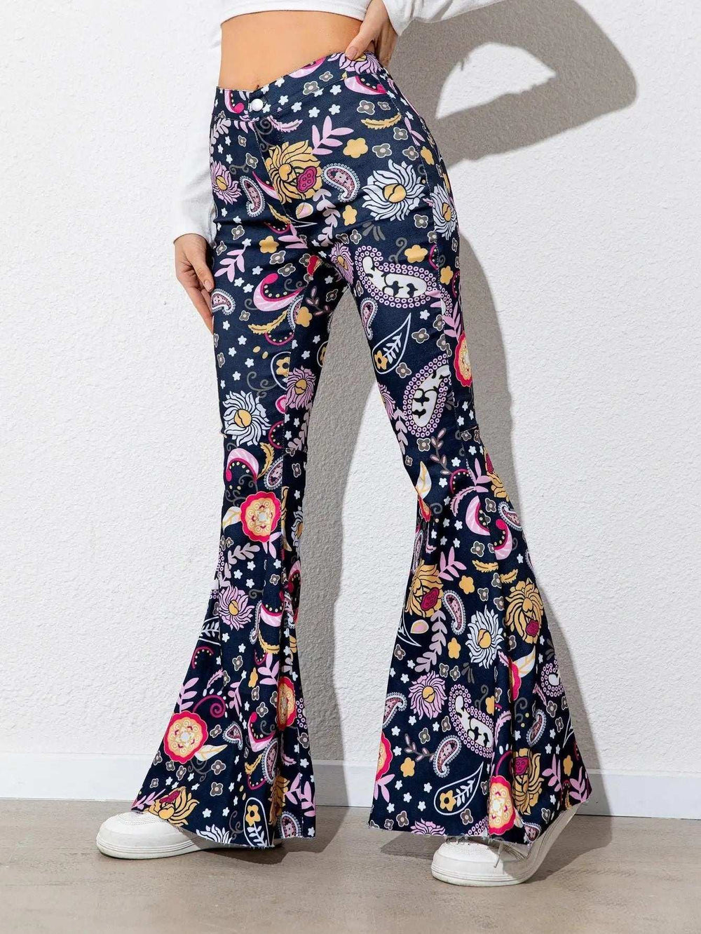 Floral High Waist Flare Leg Pants - Trendsi - Flyclothing LLC