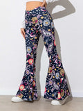 Floral High Waist Flare Leg Pants - Trendsi - Flyclothing LLC