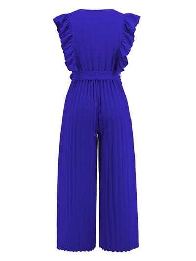 Ruffled Surplice Cap Sleeve Jumpsuit - Trendsi - Flyclothing LLC
