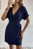 Tied Cuffed Sleeve Surplice Dress - Trendsi - Flyclothing LLC