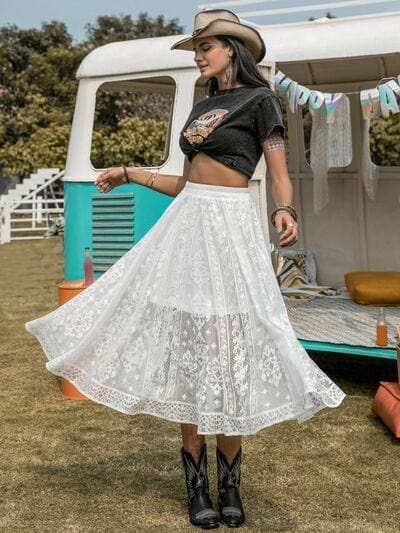 Embroidered Elastic Waist Skirt - Trendsi - Flyclothing LLC