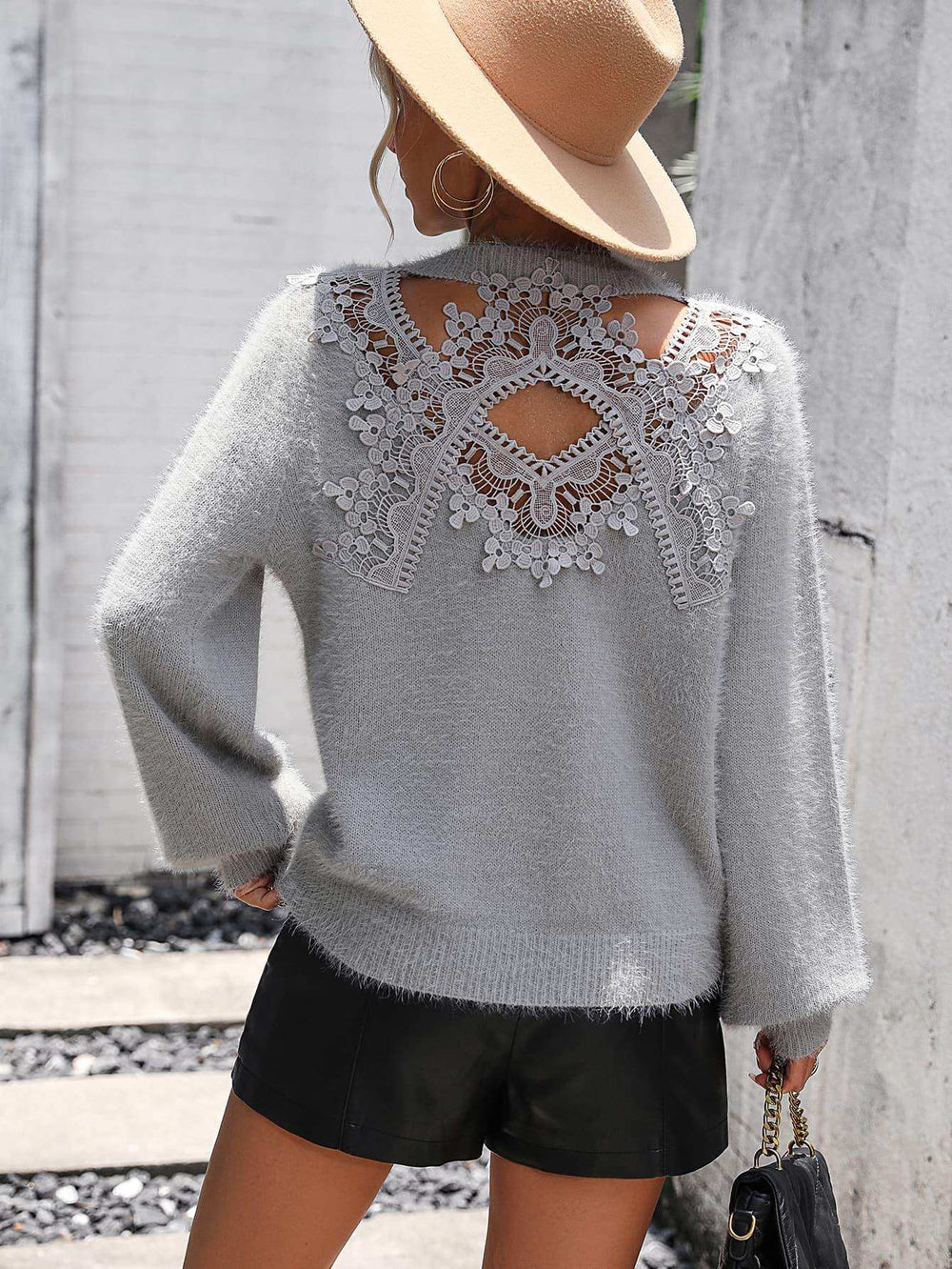 Lace Detail Cutout Long Sleeve Pullover Sweater - Trendsi - Flyclothing LLC