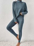 Ribbed Turtleneck Top and Pants Set - Trendsi - Flyclothing LLC