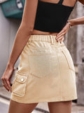 Denim Mini Skirt with Pockets - Trendsi - Flyclothing LLC