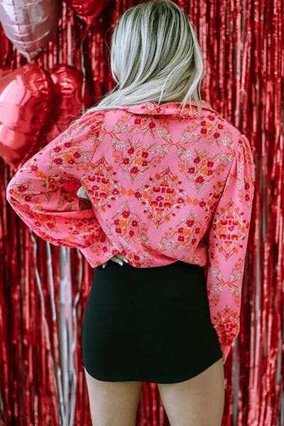 Ditsy Floral Collared Neck Shirt - Trendsi - Flyclothing LLC