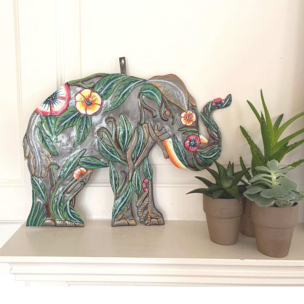 Hibiscus Elephant Haitian Metal Drum Art - Haitian Artisans - Flyclothing LLC