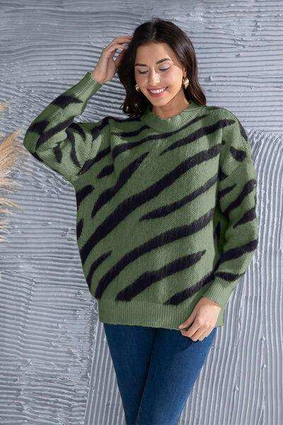 Animal Element Round Neck Dropped Shoulder Sweater - Trendsi - Flyclothing LLC