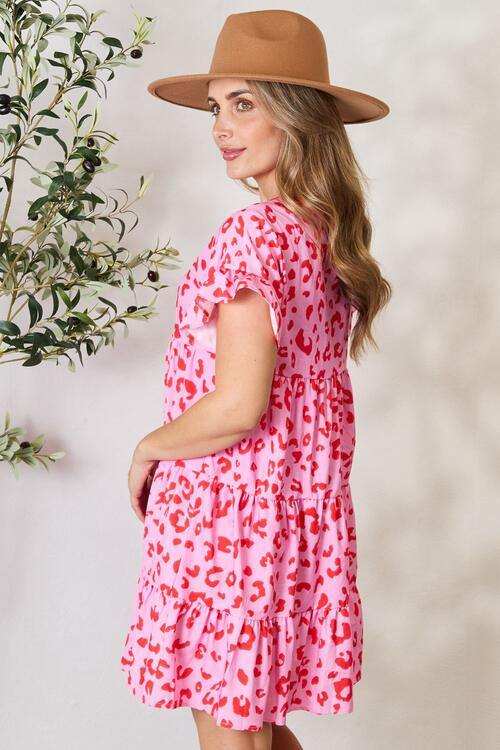 Double Take Short Flounce Sleeve Tiered Dress - Trendsi - Flyclothing LLC