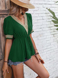 Contrast V-Neck Babydoll Top - Trendsi - Flyclothing LLC
