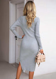 Rib-Knit Slit Sweater Dress - Trendsi - Flyclothing LLC