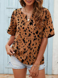 Printed Notched Neck Half Sleeve Blouse - Trendsi - Flyclothing LLC