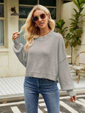 Round Neck Lantern Sleeve Sweater - Trendsi - Flyclothing LLC