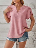Swiss Dot Notched Petal Sleeve T-Shirt - Trendsi - Flyclothing LLC